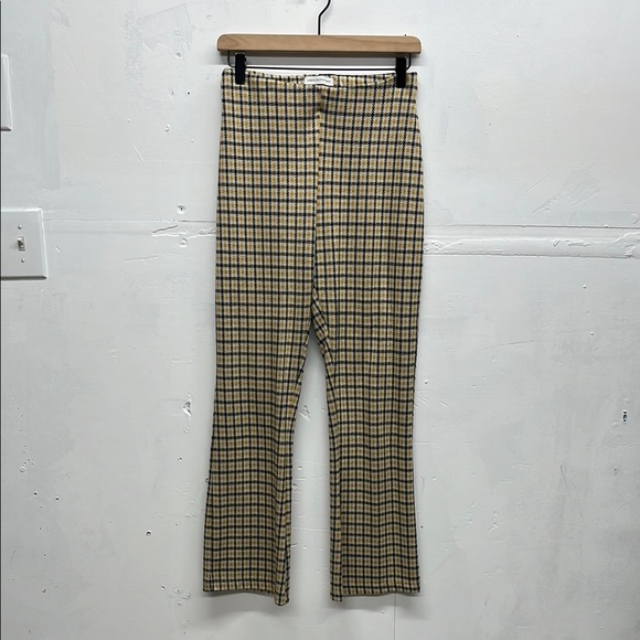 Urban Outfitters Plaid Stretch Flare Pants Yellow Black - Picture 2 of 6
